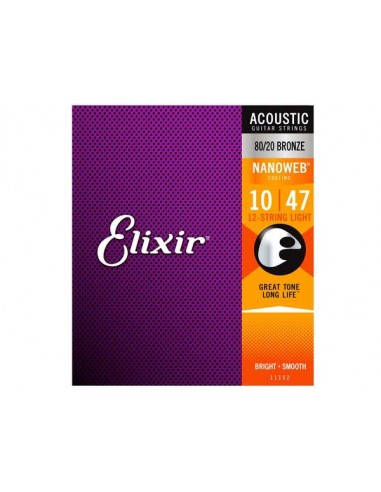 ELIXIR 11152 Nanoweb Light 12 String Acoustic - Muta per Chitarra Acustica 010-047 Bronze Corde per Chitarra Acustica strumen...