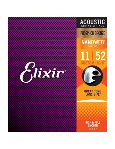 ELIXIR 16027 Nanoweb Custom Light Acoustic 011-052 Phosphor Bronze - Muta per Chitarra Acustica Corde per Chitarra Acustica s...