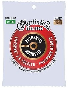 MARTIN MA530T Authentic Lifespan 2.0 Extra Light Phosphor Bronze 10-47 Corde per Chitarra Acustica strumenti musicali