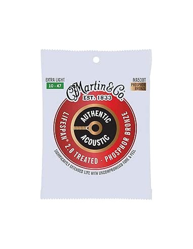MARTIN MA530T Authentic Lifespan 2.0 Extra Light Phosphor Bronze 10-47 Corde per Chitarra Acustica strumenti musicali